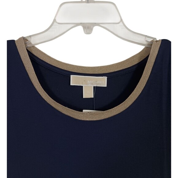 Michael Kors Dress XL Navy Metallic Gold Neckband Stretch Pullover Cap Sleeve - Picture 3 of 8